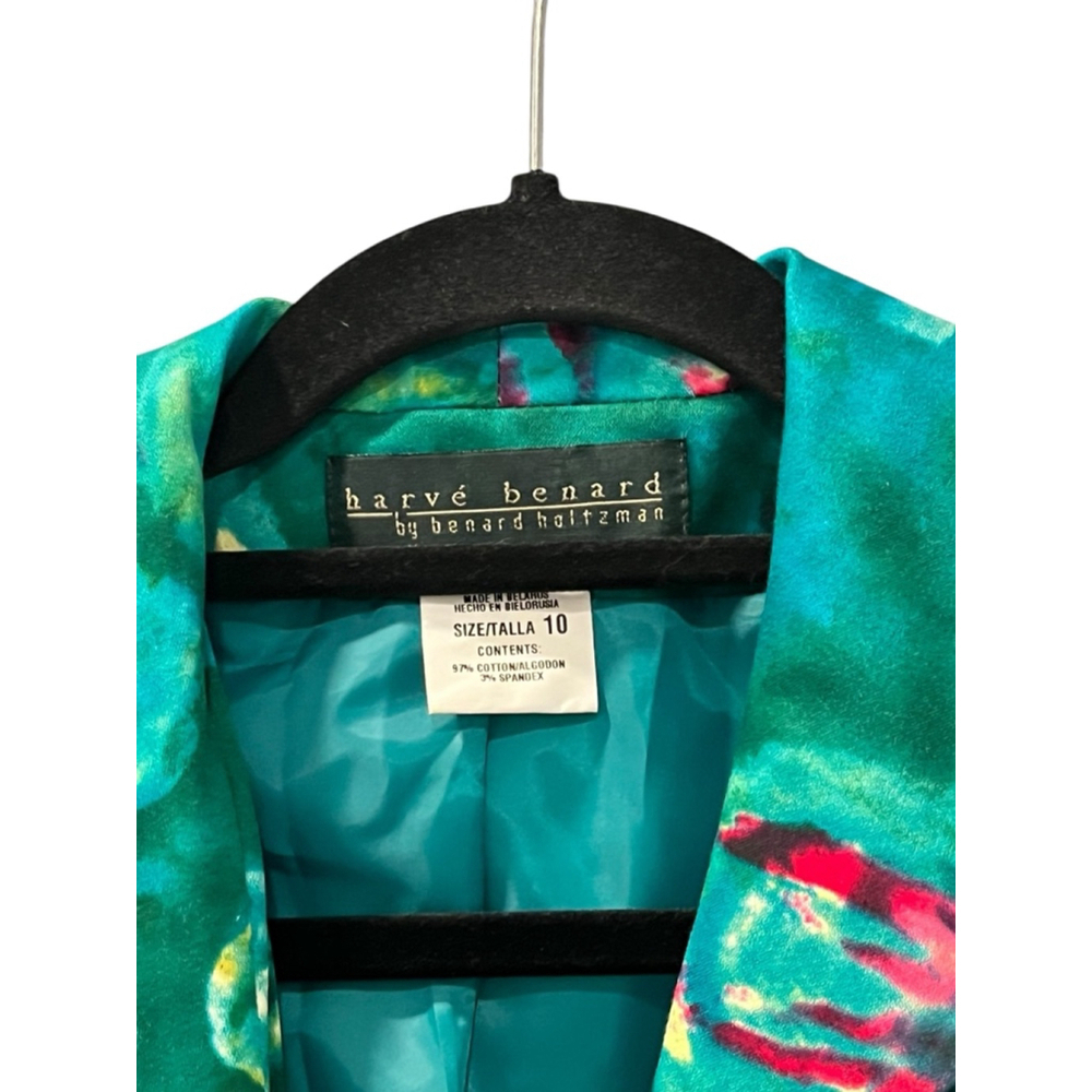 Harve Benard Teal Floral Satin Blazer with Orange & Pink Accents - Picture 2 of 8